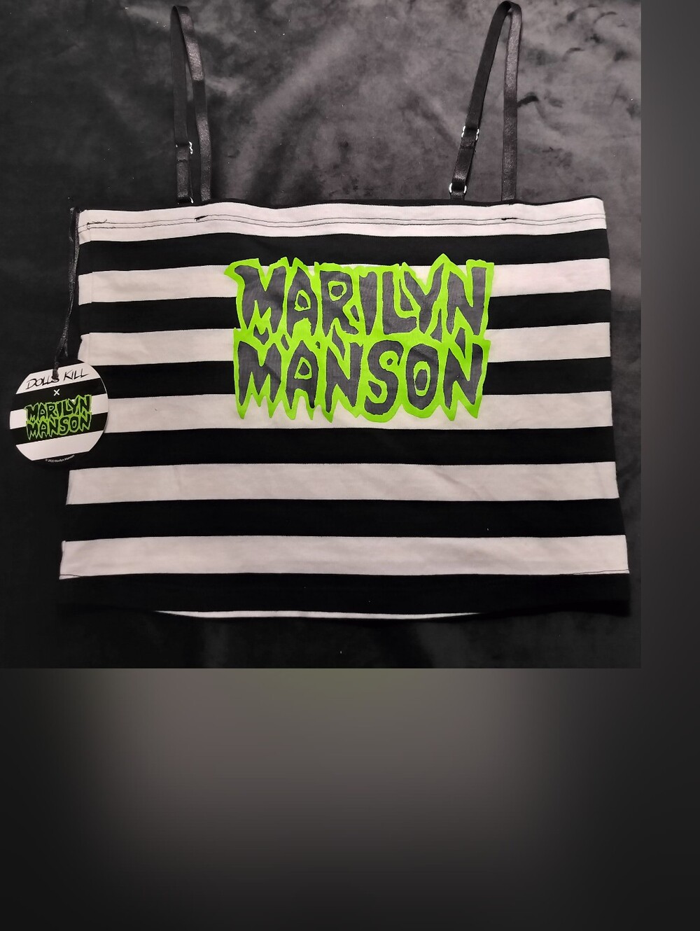 NWT Rare Dolls Kill Marilyn Manson Black & White Striped Tank Neon Green Medium - Picture 1 of 8